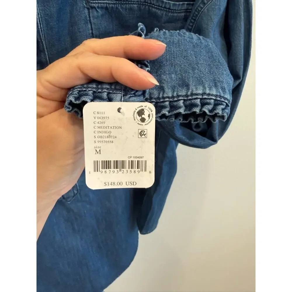 NWT Free People We the Free Denim Dreamin Pullover Henley Medium Oversized Boho